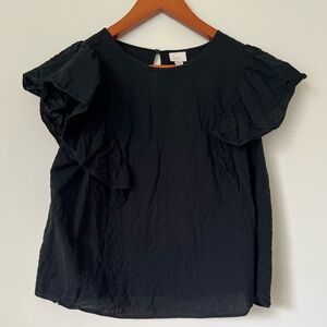 A New Day Black Flutter Sleeve Ruffled Blouse